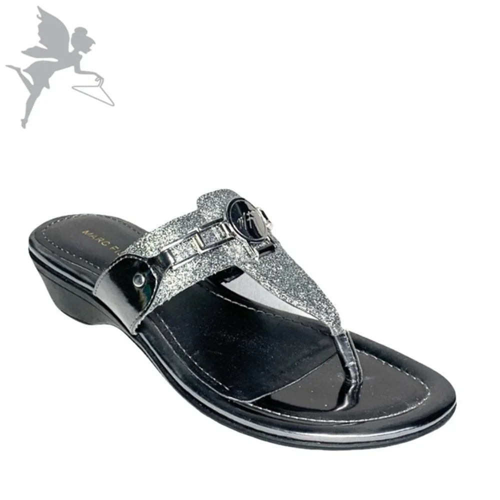 MARC FISHER Amina Metallic Dress Thong Wedge